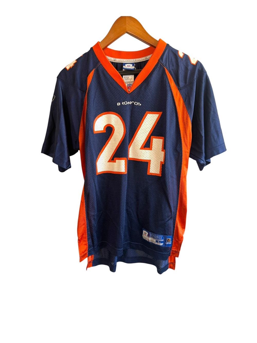 NFL Reebok Youth Large Denver Broncos CHAMP BAILEY #24 Jersey Blue Orange